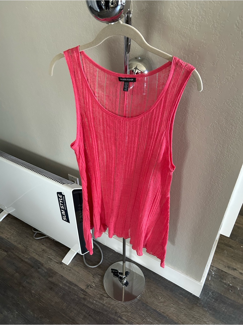 Eileen Fisher Bright Coral Sleeveless Ribbed Linen Top